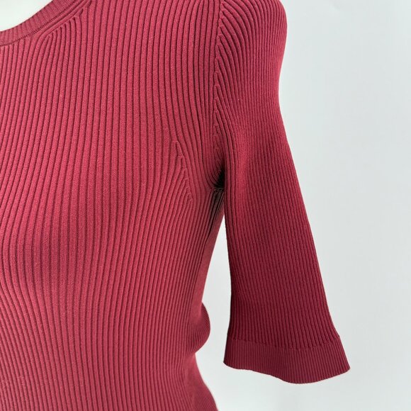 Theory Ribbed Crewneck Knit Top L Burgundy Polyamide Blend - Picture 7 of 8